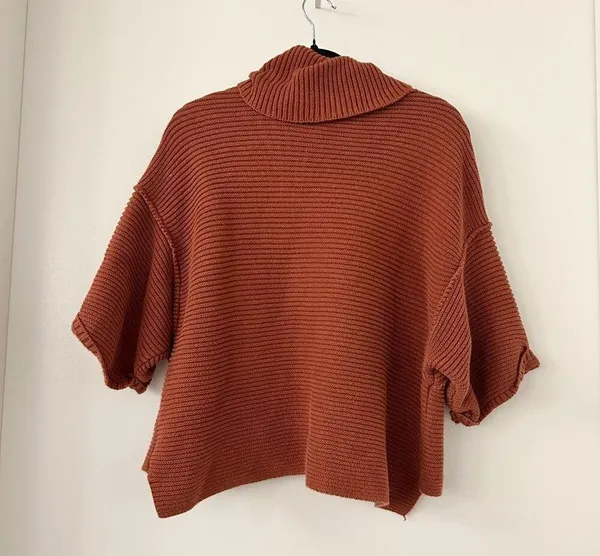 Free People 3/4 Dolman Sleeve Burnt Orange Turtleneck Oversized Sweater Size S - Image 4