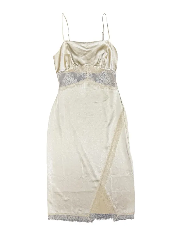 Song of Style Mala Satin Slip Lace Inset Midi Dress Pearl Beige Small Revolve - Image 5