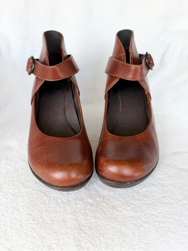 Dansko Womens Rebel Wedge Pump 39 Mary Jane Buckle Casual Heels Leather Brown - Image 3