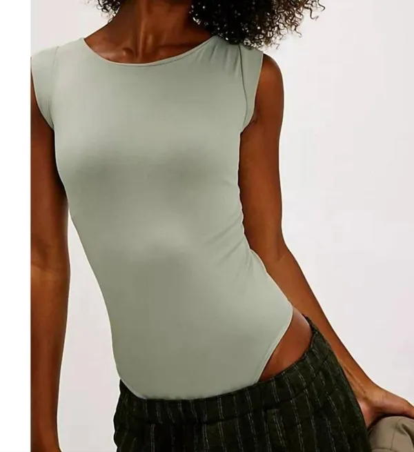 NWT Free People Clean Lines Boat Neck Bodysuit Color: Laurel Oak (ARMY) M/L - Image 6