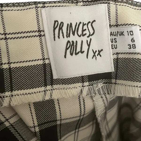 Princess Polly Euros‎ Plaid Wide Leg Trousers Pants Size 6 Black Cream Checkered - Image 5