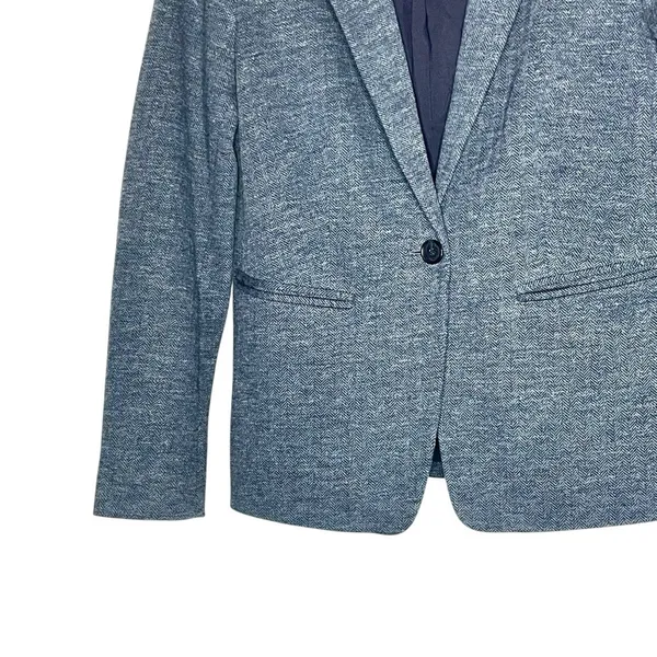 LOFT Blue/ Gray Herringbone Blazer with Navy Elbow Patches Size 6 - Image 5