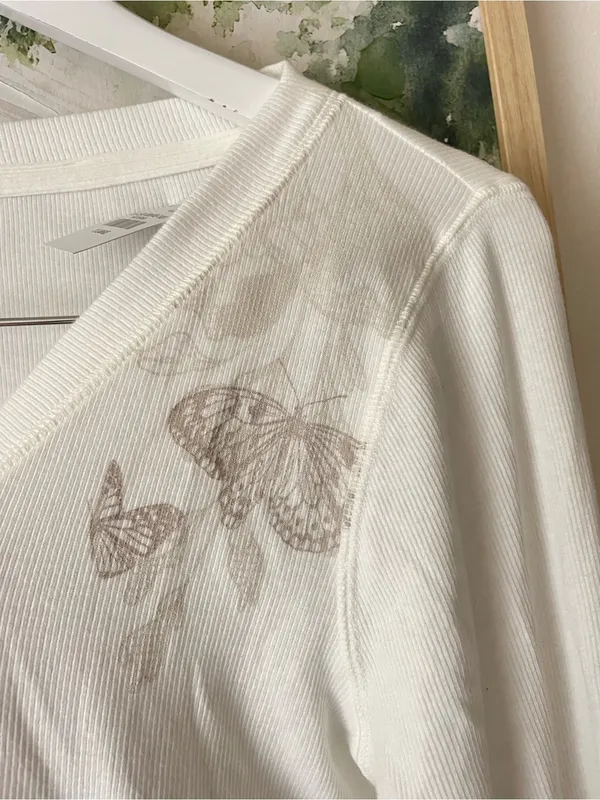 Hollister Y2K Modern Style Easy Long Sleeve Butterfly Pattern Babydoll Top New - Image 4