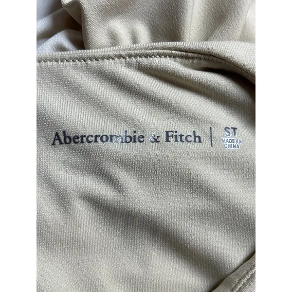 Abercrombie & Fitch Beige Khaki Colorblock Cutout Ruched Mini Bodycon Dress ST - Image 5