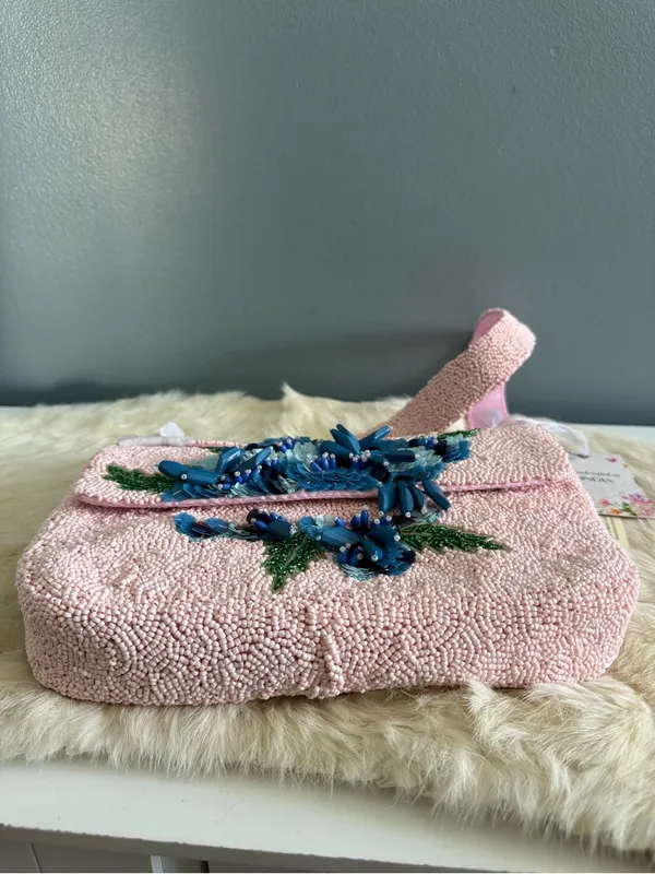 India Hydrangea Pink Beaded Bag - Image 6