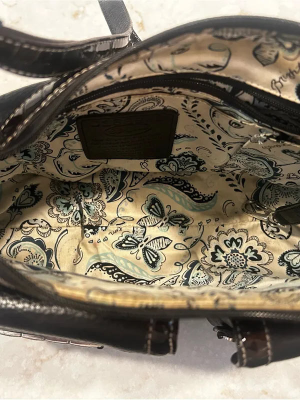 Vintage Brighton Black & Brown Leather Shoulder Bag Embossed Y2K - Image 9