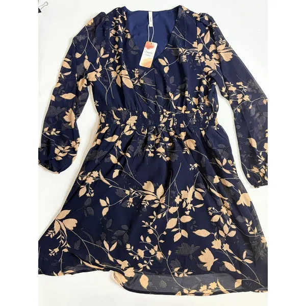 Simplee‎ NWT Navy Blush Floral Chiffon Dress Size Large Long Sleeve Boho - Image 6