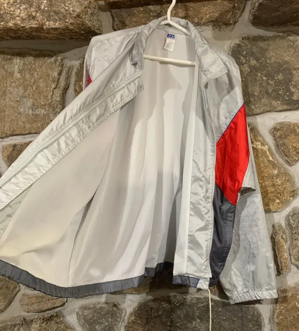 ASICS Vintage Grey/Orange Thin Lightweight Windbreaker Jacket w/ Embroidered Logo - Image 6