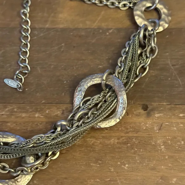 VCLM gold tone multi strand hammered links collar necklace - Image 3