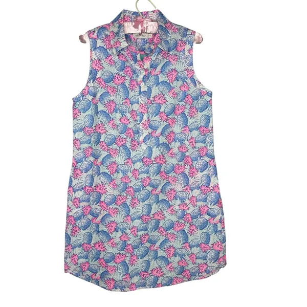 Vineyard Vines Pink Blue Pineapple Linen Dress 10 Resort Wear Golf Beach Pockets - Image 3