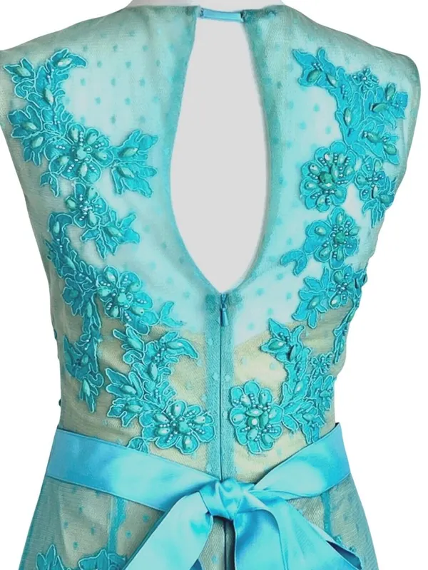 Turquoise Illusion Mermaid Gown Sheer Mesh Floral Lace Appliqués 6 Prom Wedding - Image 7