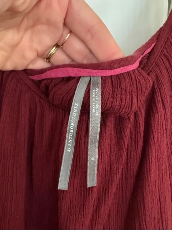 Anthropologie burgundy Deep Wine Crinkled Slip Dress, size S - Image 4