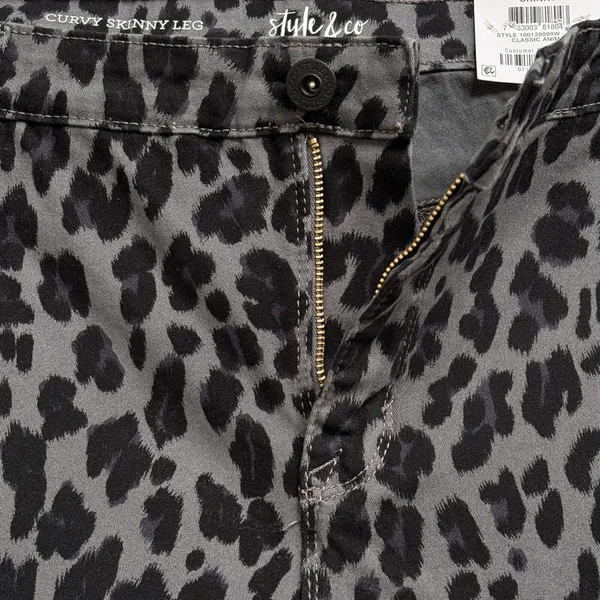 Style & Co SZ 22W Curvy Skinny Jeans Leopard Print Mid-Rise Stretch Gray Black - Image 5