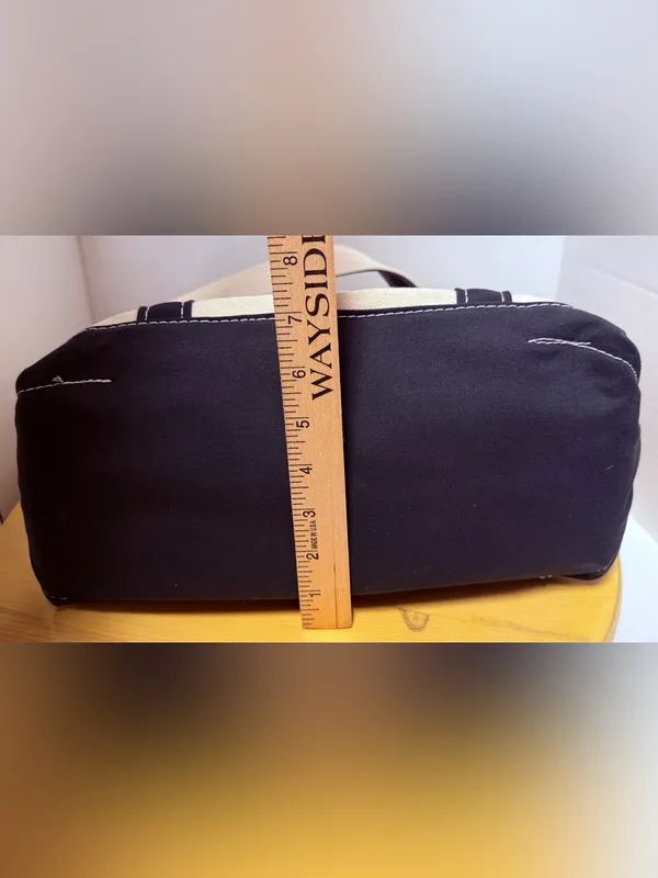 L.L. Bean Off White Boat and Tote Custom Cotton Canvas Bag Black Long Handles - Image 10