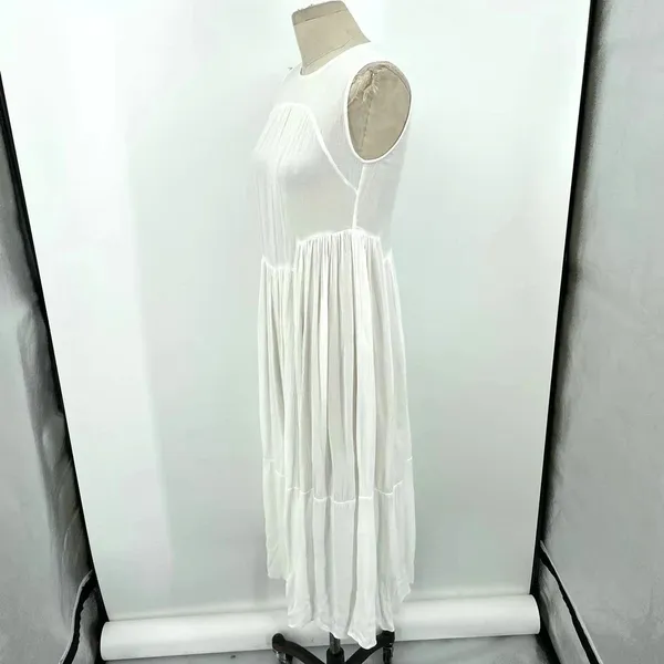 Vince Shirred Sleeveless Tiered Midi Long Dress in‎ Off White Size XS - Image 7