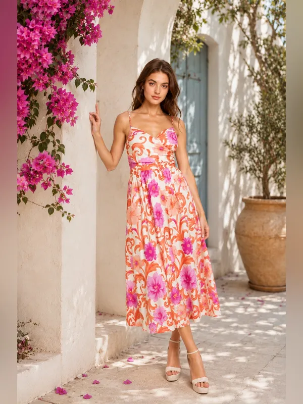 Flying Tomato VACAY BLOOM WOVEN MIDI DRESS Medium - Image 7