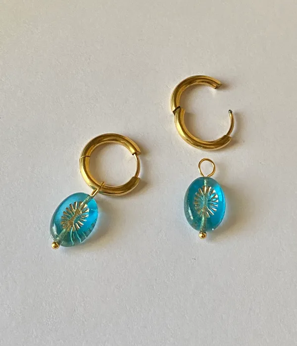 Handmade retro vintage chic whimsical style quality Czech glass beads 2WAY hoop dangle earrings🩵 - Image 7