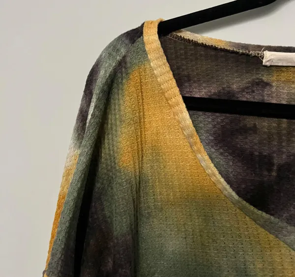 BiBi Black Yellow Green Tie Dye Waffle Knit Shirt - Image 5