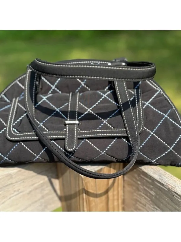 Vera Bradley Sausalito Quilted Handbag in Black Microfiber & Blue Stitch Detail - Image 3