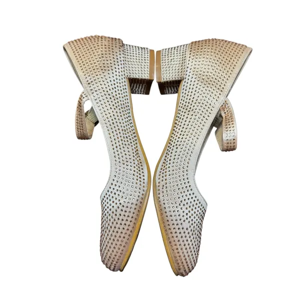Badgley Mischka Shoes Womens Size 5 Ivory Block‎ Heel Mary Jane Rhinestone Dress - Image 4