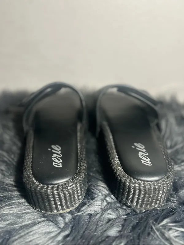 Aerie Straw Sandal Black Braided Strap Slide Sandals Size 7 - Image 7