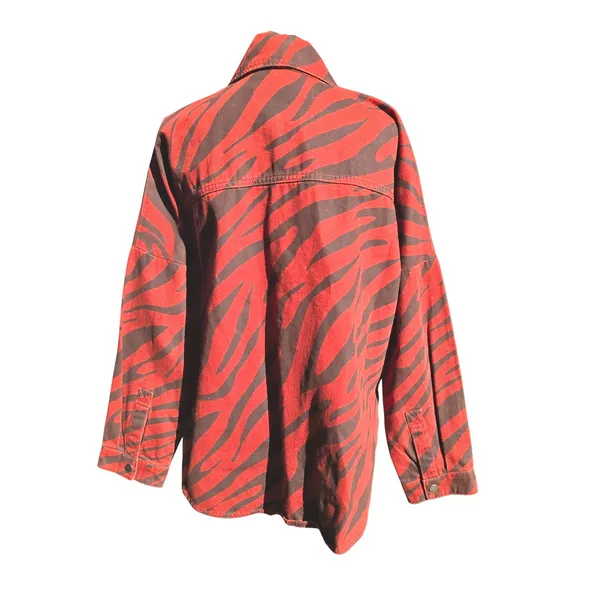 Zara Red Brown Zebra Print Oversized‎ Snaps Shirt Jacket Women's Size M - Image 7