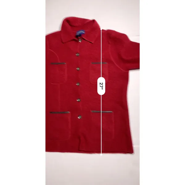 Charter Club Womens L Red 100% Wool Jacket 4 Pocket Button Front Leather Trim - Image 8