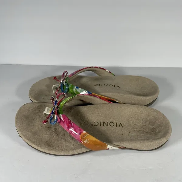 Vionic Women’s Floral Thong Sandals Multicolor/Beige Slip On US 7 EU 38 - Image 2