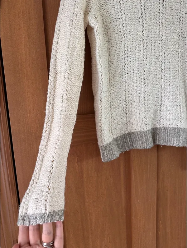 Anthropologie Moth Wool Blend Cream & Silver Knit Sweater Women’s Medium - Image 3