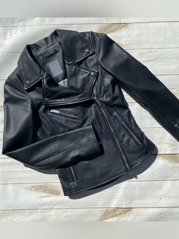 Lot78 European luxury black leather biker jacket 90s downtown girl goth grunge - Image 8