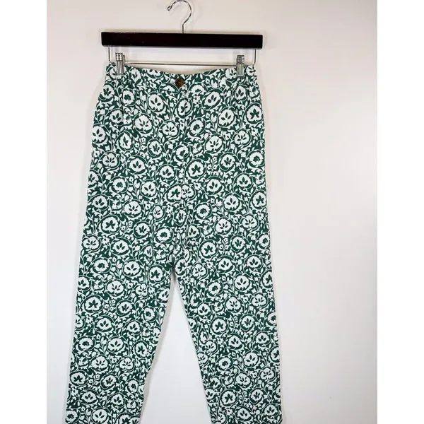 Boden Womens Pants Green Enchanting Bloom Linen Straight Trouser Boho Size 2 - Image 5