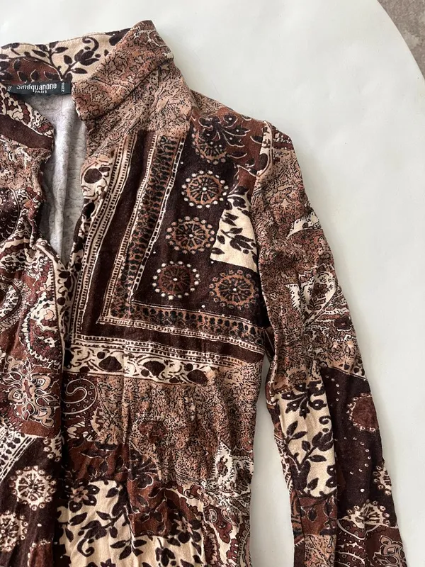 Vintage VTG Sinequanone Paris French Paisley Brown 90s Whimsy Retro Blouse Top S - Image 3
