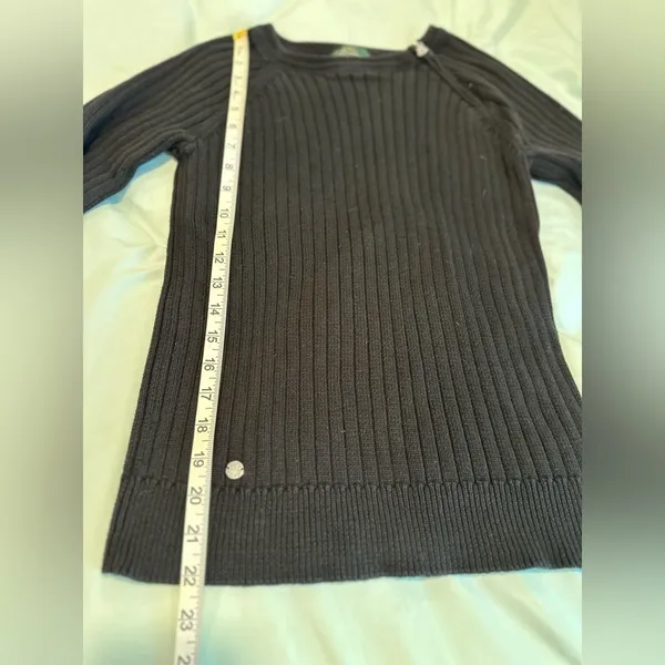 Ralph Lauren Lauren Jeans Co. Medium Black Ribbed Cotton Sweater, Crew Neck. Zip Neckline - Image 5