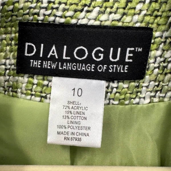Dialogue Linen Blend Tweed Button Front Coat Spring Jacket Women's Size 10 Green - Image 7