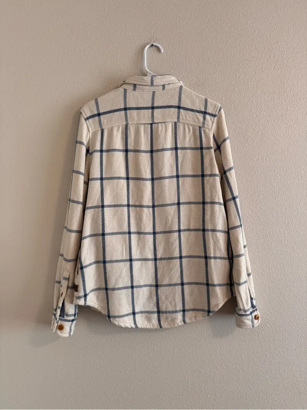 L.L. Bean Cream and Navy Plaid Utility Jacket Blue - Image 3