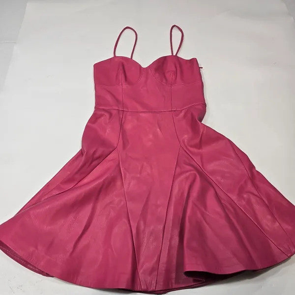 Susana Monaco Faux Leather Corset Flare Dress in Azalea - Image 3