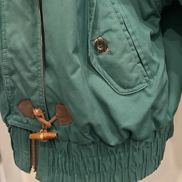 Y2K 90s London Fog Green Thinsulate Bomber Jacket Faux Fur Hood Toggle Womens M - Image 6