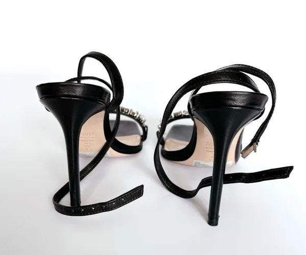 $138 Revolve Statement Black Lylah Strappy Rhinestone Sandal Heels 6 - Image 9
