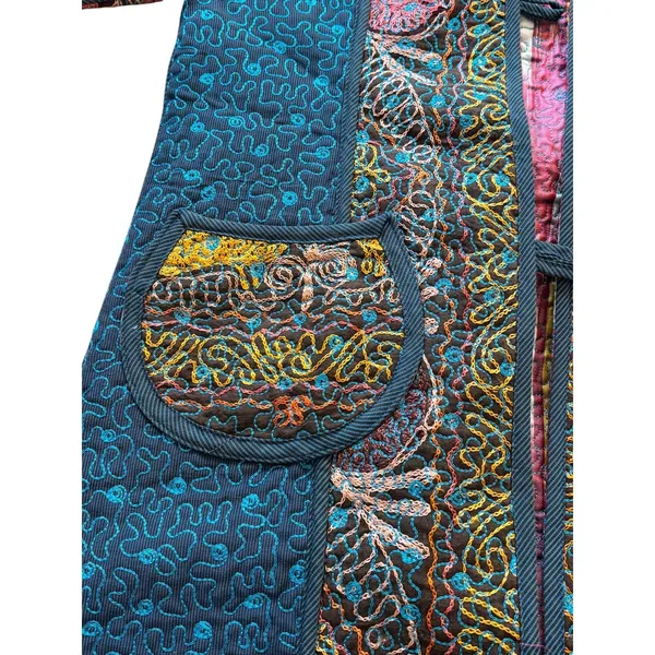 Quilted Embroidered Jacket Boho Artisan Coat Multicolor Statement Piece Multiple Size M - Image 6