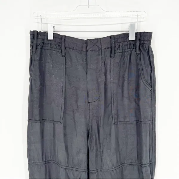 Anthropologie Satin Floral Embossed Tapered‎ Leg Pants Women's S Black - Image 4