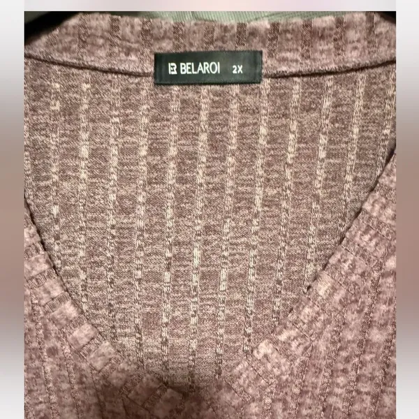 Belaroi plus size, ribbed V-neck, long-sleeve top in a mauve or purple-ish color - Image 7