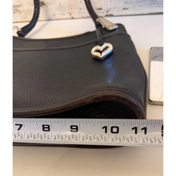 Brighton Shoulder Bag Womens Small Black Leather‎ Braided Strap Heart Charm - Image 7