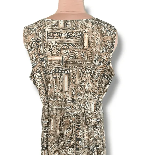 Vintage Black Brown Earth Tone Geometric Sleeveless Tie Back Midi Dress‎ XL Boho - Image 7