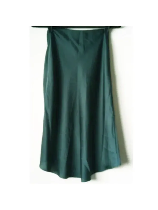 Abercrombie & Fitch Satin A-Line Flare High Low Midi Skirt XXSP Green Side Slit - Image 2