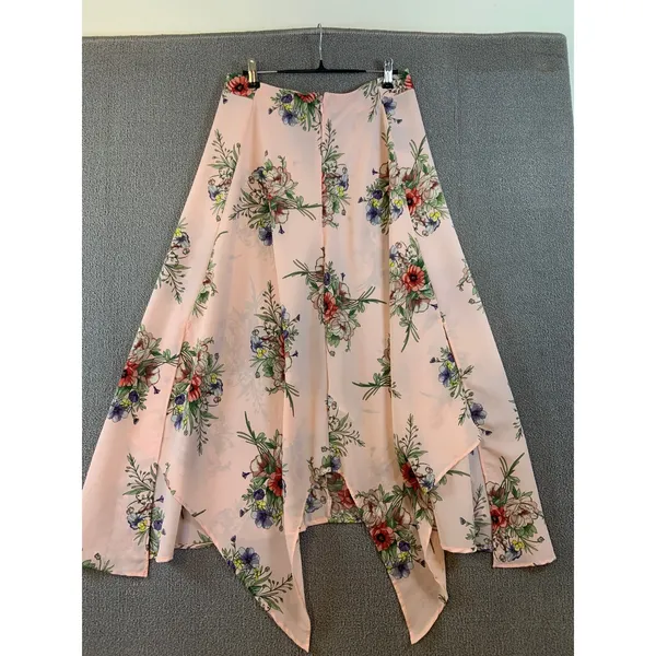 Topshop Floral NWT Maxi Skirt Womens 10 Pink NEW Tall Handkerchief HemTie Waist - Image 8