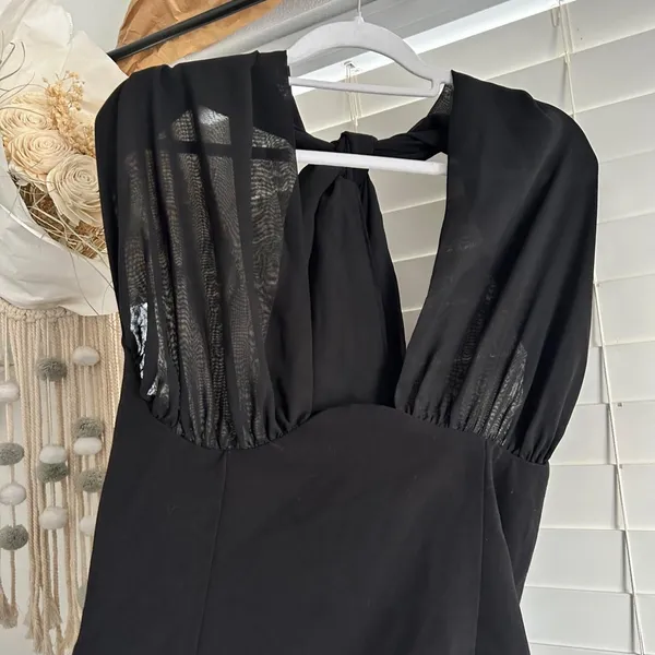 Pretty Little Thing Label Black Chiffon Bust Halter Bodycon Mini Dress Long Scarf Size 12 NWT - Image 3