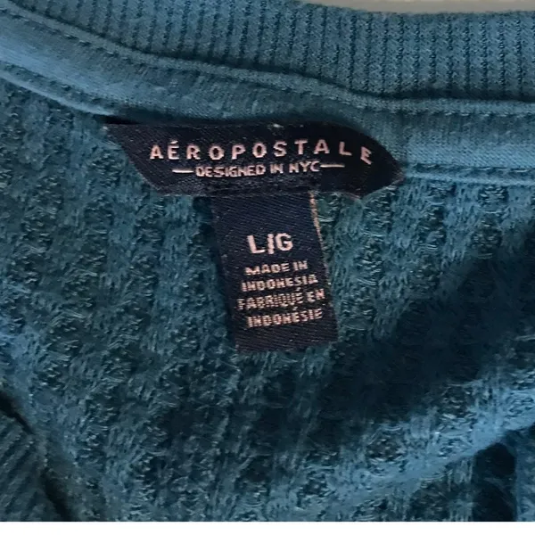 Aeropostale Waffle Knit Thermal Long Sleeve Tee L Turquoise Cabincore Classic - Image 7