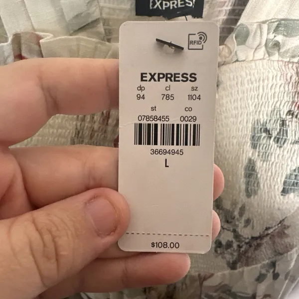 Express NWT Linen Blend Floral Square Neck Smocked Tiered Maxi Dress Large L - Image 10