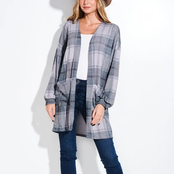 Cabincore Western Boho Rustic Green Plaid Loose fit Long Cuff Sleeve Shacket - Image 2