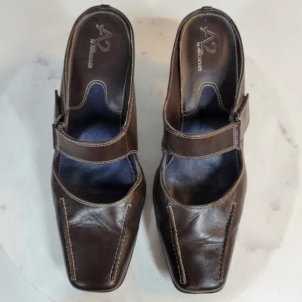 Aerosoles Two Beauty Womens 9.5 Brown Leather Mary Jane Square Toe Open Back - Image 9